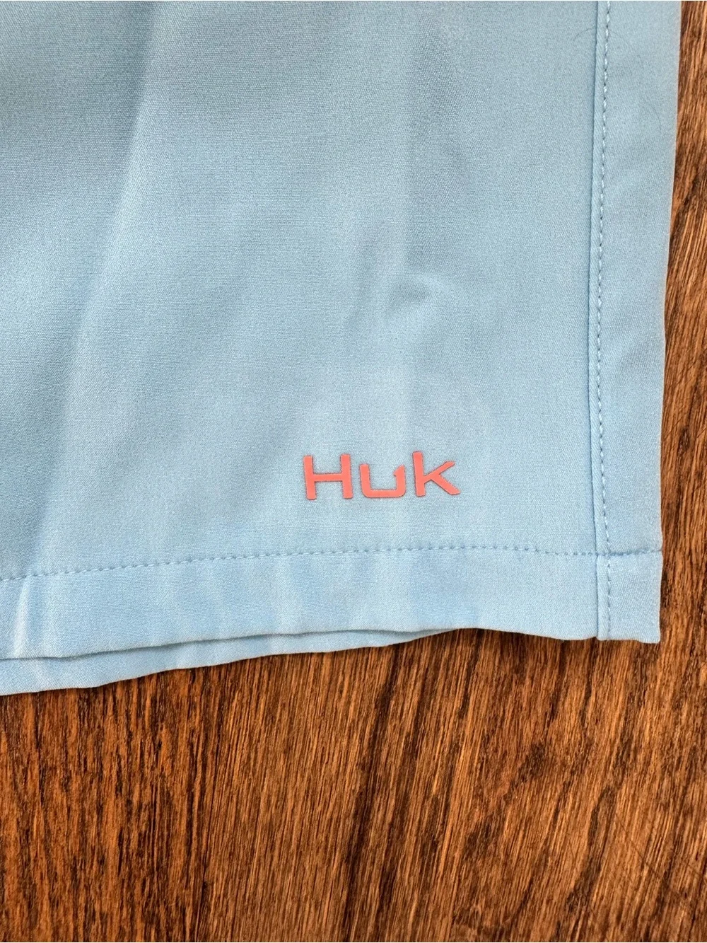 Huk Men’s Light Blue Swim Shorts with Coral Drawstring XL